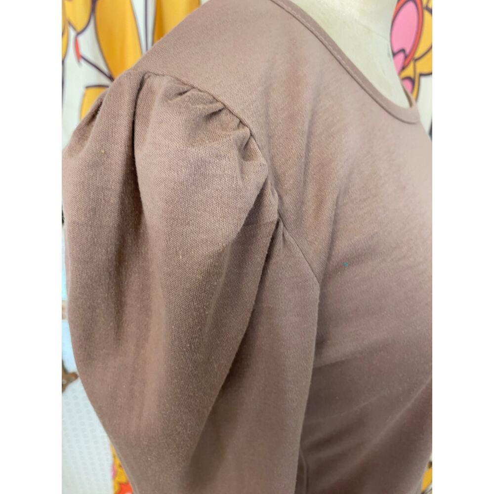 vintage 1970s puff sleeve applique top brown 70s t-shirt small gathered shoulder - Picture 5 of 8